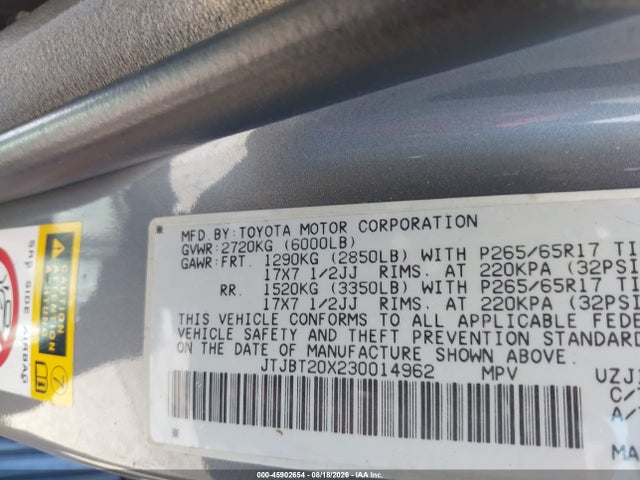 45902654 :رقم المزاد ، JTJBT20X230014962 vin ، 2003 Lexus Gx 470 مزاد بيع