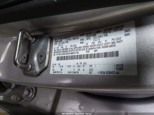 2016 Ford Escape Se მანქანა იყიდება აუქციონზე, vin: 1FMCU9GX8GUB83736, აუქციონის ნომერი: 45902674
