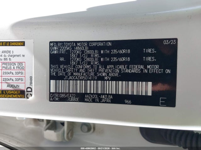 Aukcja sprzedaży 2024 Lexus Nx 250, vin: JTJADCAZXR5014119, numer aukcji: 45902682
