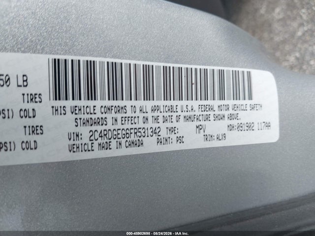 Продажа на аукционе авто 2015 Dodge Grand Caravan R/t, vin: 2C4RDGEG6FR531342, номер лота: 45902698