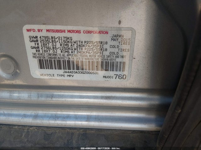 JA4AD3A33GZ000531 Mitsubishi Outlander Se