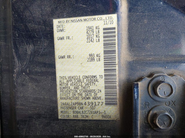 Продажа на аукционе авто 2011 Nissan Altima 2.5 S, vin: 1N4AL2AP9BN439177, номер лота: 45902705