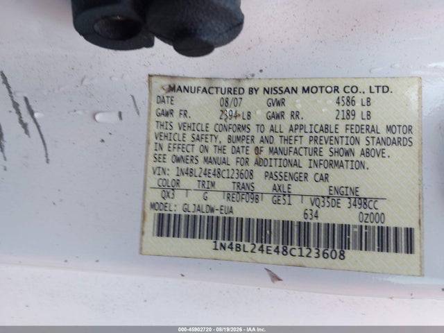 Aukcja sprzedaży 2008 Nissan Altima 3.5 Se, vin: 1N4BL24E48C123608, numer aukcji: 45902720