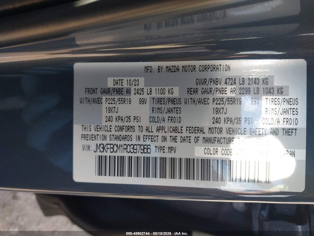 45902744 :رقم المزاد ، JM3KFBCM1R0397966 vin ، 2024 Mazda Cx-5 2.5 S Carbon Edition مزاد بيع