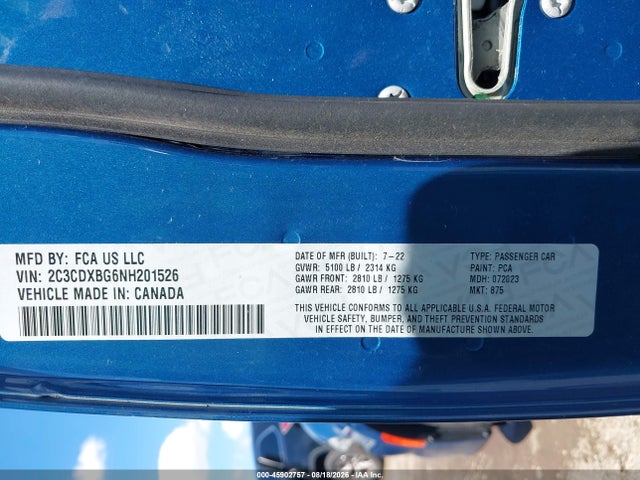 Aukcja sprzedaży 2022 Dodge Charger Sxt Rwd, vin: 2C3CDXBG6NH201526, numer aukcji: 45902757