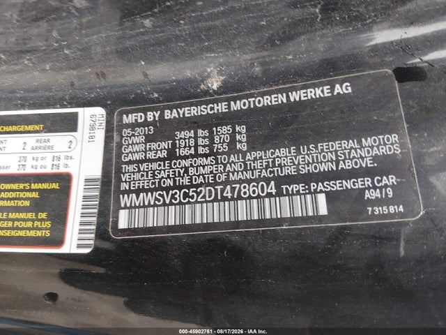 Продаж на аукціоні авто 2013 Mini Hardtop Cooper S, vin: WMWSV3C52DT478604, номер лоту: 45902761