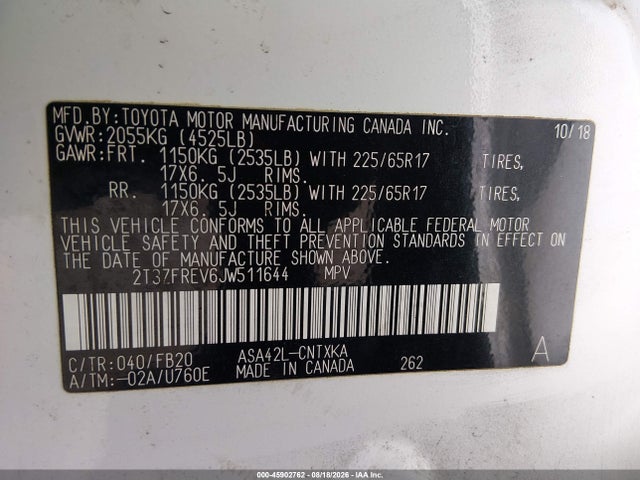 2T3ZFREV6JW511644 Toyota RAV4 LE