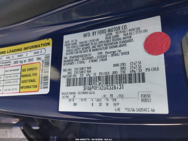 Ford FUSION SE 2016 3FA6P0HD3GR326131 Image 9