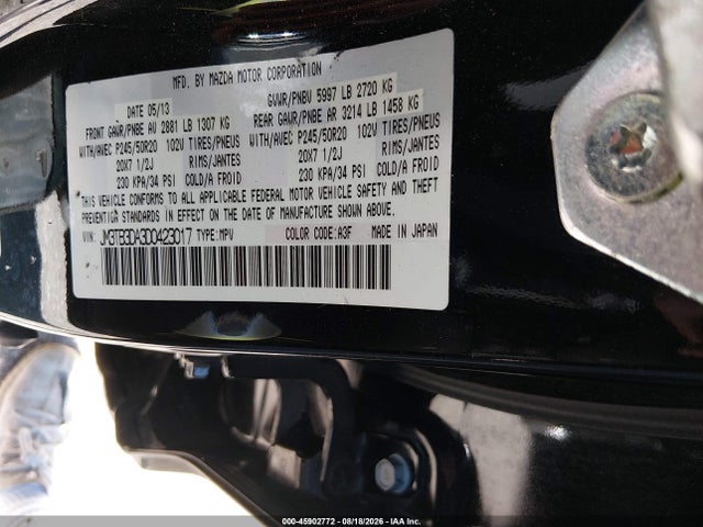 2013 Mazda Cx-9 Grand Touring მანქანა იყიდება აუქციონზე, vin: JM3TB3DA3D0423017, აუქციონის ნომერი: 45902772