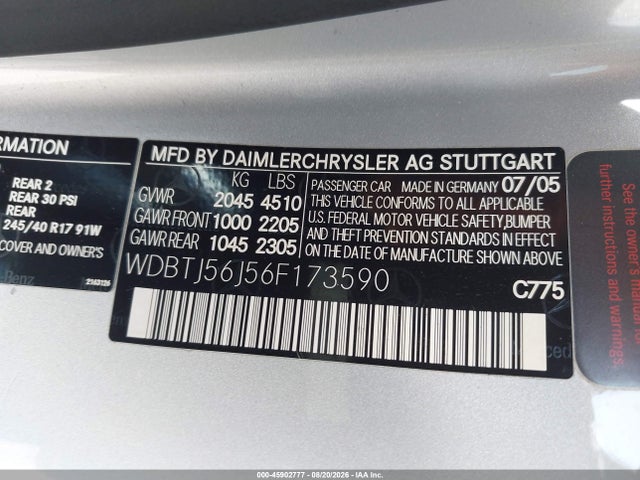 Продаж на аукціоні авто 2006 Mercedes-benz Clk 350, vin: WDBTJ56J56F173590, номер лоту: 45902777