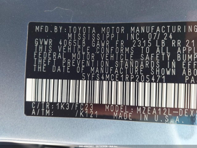 Продаж на аукціоні авто 2024 Toyota Corolla Se, vin: 5YFS4MCE1RP205471, номер лоту: 45902801