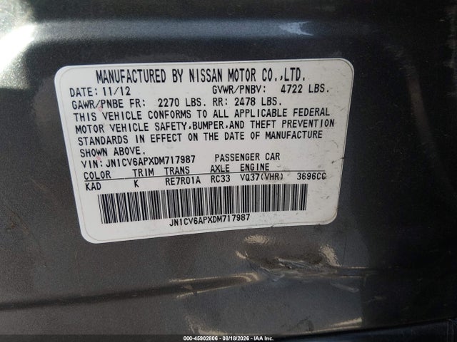 Продаж на аукціоні авто 2013 Infiniti G37 Journey, vin: JN1CV6APXDM717987, номер лоту: 45902806