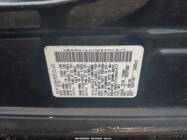 Продаж на аукціоні авто 2014 Nissan Murano Crosscabriolet, vin: JN8AZ1FY2EW301617, номер лоту: 45902808
