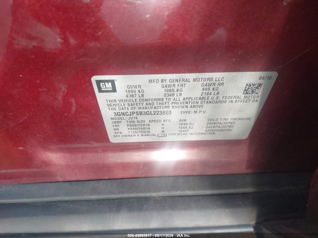 Chevrolet Trax Lt 2016 3GNCJPSB3GL223803 Image 9