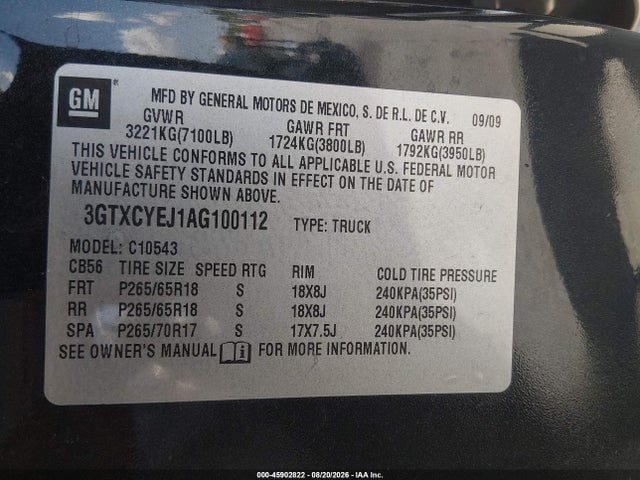 2010 Gmc Sierra 1500 Hybrid 3ha მანქანა იყიდება აუქციონზე, vin: 3GTXCYEJ1AG100112, აუქციონის ნომერი: 45902822