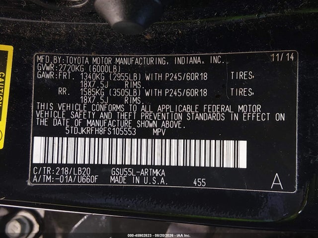 Toyota Highlander Xle V6 2015 5TDJKRFH8FS105553 Image 9
