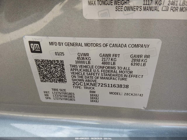 Продаж на аукціоні авто 2025 Chevrolet Silverado 2500hd 4wd  Standard Bed Lt, vin: 2GC1KNE72S1163838, номер лоту: 45902833