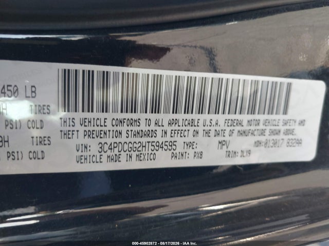 45902872 :رقم المزاد ، 3C4PDCGG2HT594595 vin ، 2017 Dodge Journey Crossroad Plus مزاد بيع