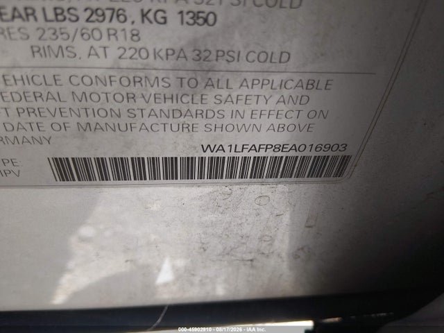 45902910 :رقم المزاد ، WA1LFAFP8EA016903 vin ، 2014 Audi Q5 2.0t Premium مزاد بيع