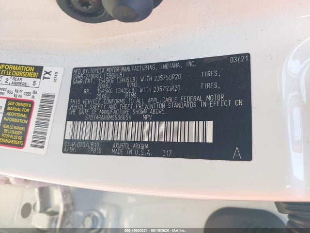 Продаж на аукціоні авто 2021 Toyota Highlander Hybrid Limited, vin: 5TDYARAH6MS506654, номер лоту: 45902921