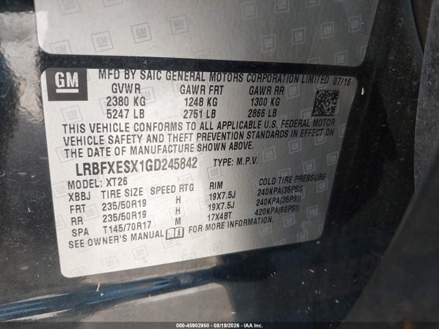 Aukcja sprzedaży 2016 Buick Envision Premium I, vin: LRBFXESX1GD245842, numer aukcji: 45902950