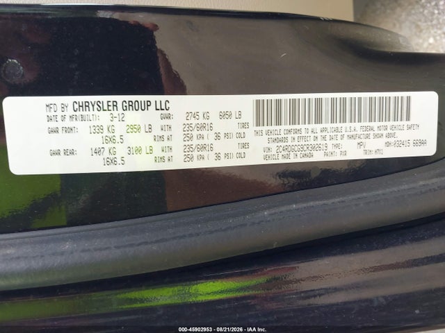 2012 Dodge Grand Caravan Sxt მანქანა იყიდება აუქციონზე, vin: 2C4RDGCG9CR302619, აუქციონის ნომერი: 45902953