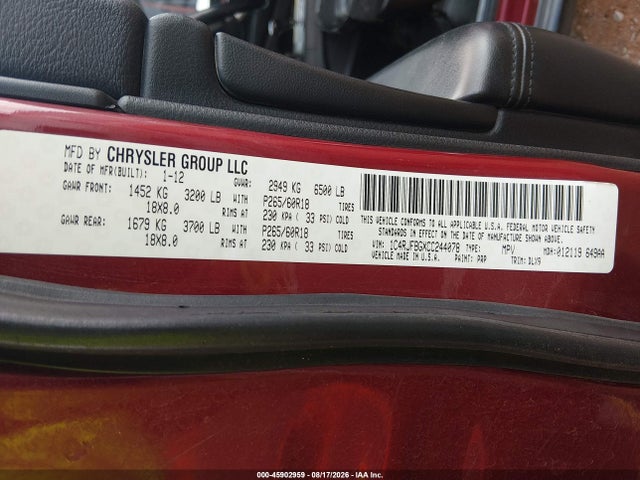 Продажа на аукционе авто 2012 Jeep Grand Cherokee Limited, vin: 1C4RJFBGXCC244078, номер лота: 45902959