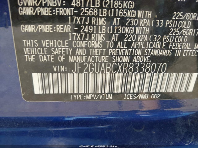 2024 Subaru Crosstrek მანქანა იყიდება აუქციონზე, vin: JF2GUABCXR8338070, აუქციონის ნომერი: 45902963