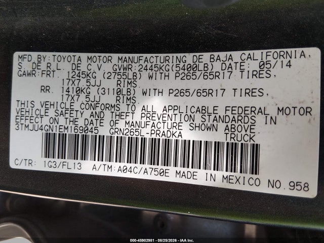 Aukcja sprzedaży 2014 Toyota Tacoma Prerunner V6, vin: 3TMJU4GN1EM169045, numer aukcji: 45902981