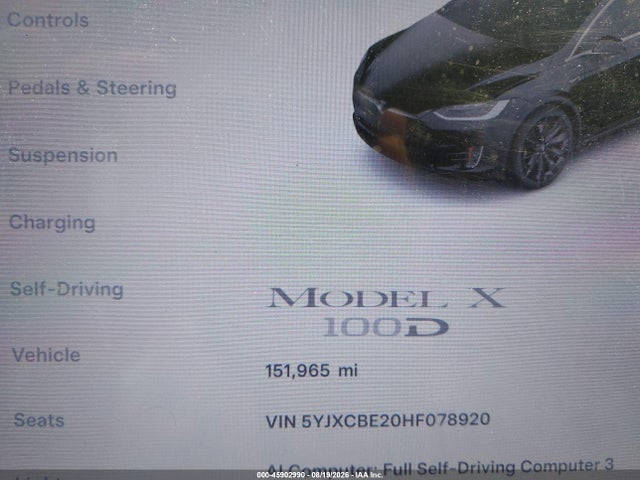 Aukcja sprzedaży 2017 Tesla Model X 100d/75d/90d, vin: 5YJXCBE20HF078920, numer aukcji: 45902990