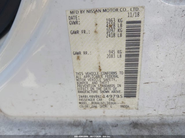 Nissan Altima 2.5 S 2019 1N4BL4BV8KC149795 Image 9