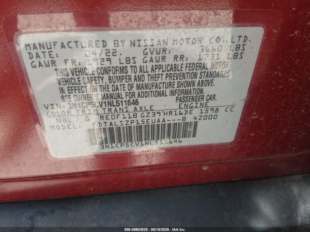 Nissan Kicks Sv Xtronic Cvt 2022 3N1CP5CV1NL511646 Image 9