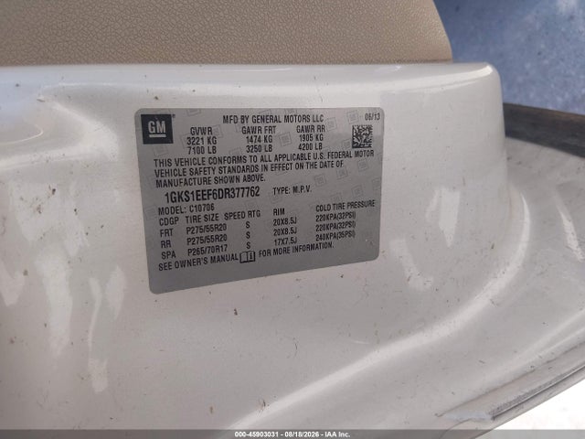 Aukcja sprzedaży 2013 Gmc Yukon Denali, vin: 1GKS1EEF6DR377762, numer aukcji: 45903031