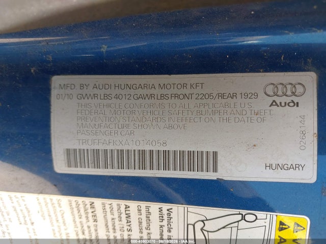 Aukcja sprzedaży 2010 Audi Tt 2.0t Premium, vin: TRUFFAFKXA1014058, numer aukcji: 45903070