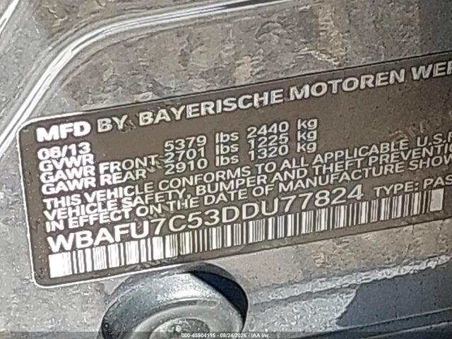 Продаж на аукціоні авто 2013 Bmw 535i Xdrive, vin: WBAFU7C53DDU77824, номер лоту: 45904115