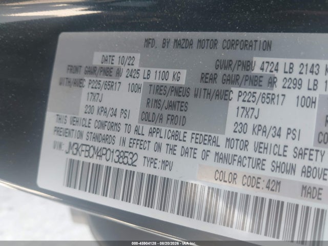 Продажа на аукционе авто 2023 Mazda Cx-5 2.5 S Preferred, vin: JM3KFBCM4P0138532, номер лота: 45904128