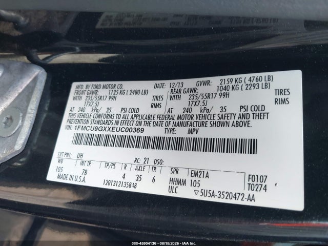 1FMCU9GXXEUC00369 Ford ESCAPE SE