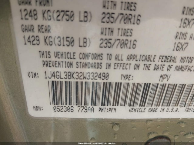 Продаж на аукціоні авто 2002 Jeep Liberty Renegade, vin: 1J4GL38K32W332490, номер лоту: 45904163