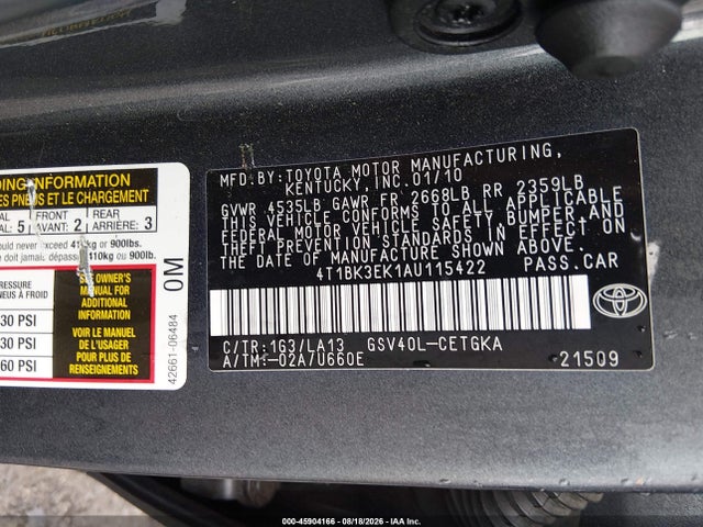 Aukcja sprzedaży 2010 Toyota Camry Xle V6, vin: 4T1BK3EK1AU115422, numer aukcji: 45904166