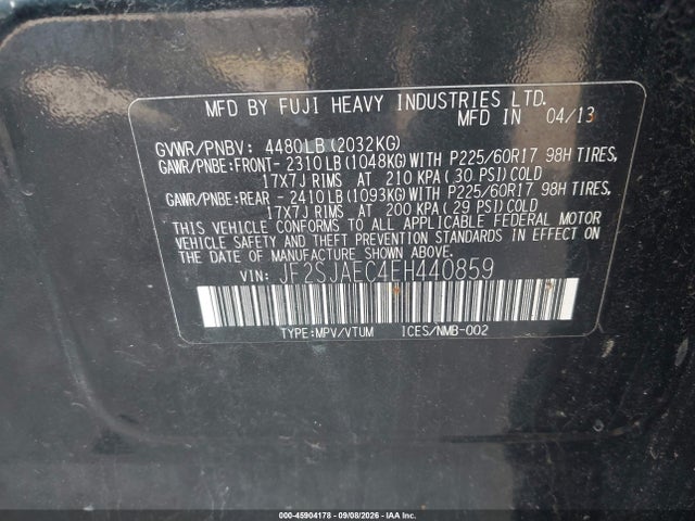 45904178 :رقم المزاد ، JF2SJAEC4EH440859 vin ، 2014 Subaru Forester 2.5i Premium مزاد بيع