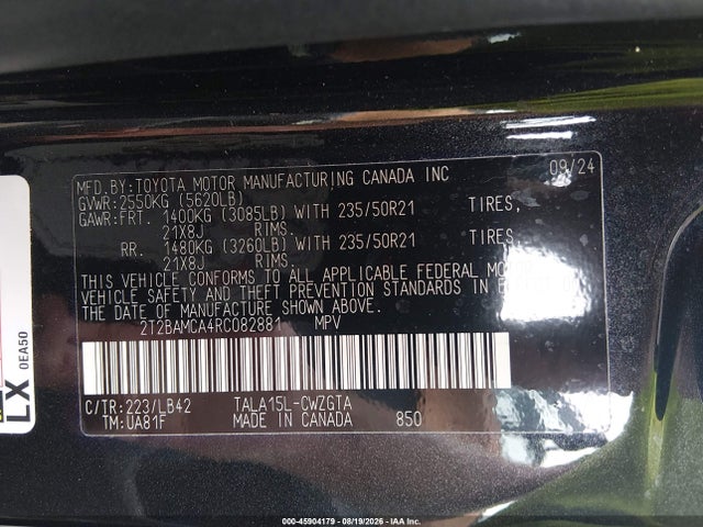 45904179 :رقم المزاد ، 2T2BAMCA4RC082881 vin ، 2024 Lexus Rx 350 Premium Plus مزاد بيع