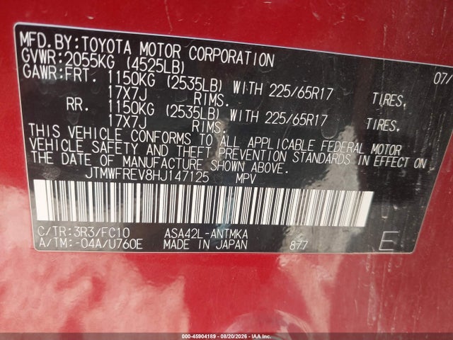 Aukcja sprzedaży 2017 Toyota Rav4 Xle, vin: JTMWFREV8HJ147125, numer aukcji: 45904189