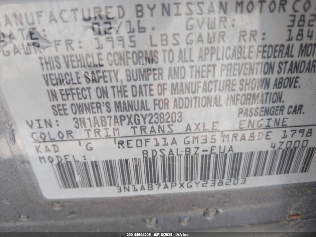 Nissan SENTRA S 2016 3N1AB7APXGY238203 Image 9
