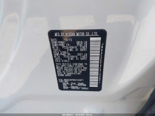 Nissan Quest Sv 2014 JN8AE2KP9E9103971 Image 9
