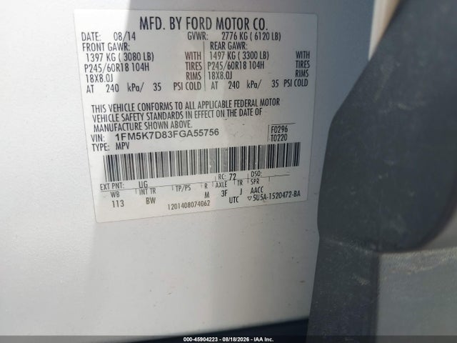 1FM5K7D83FGA55756 Ford EXPLORER XLT