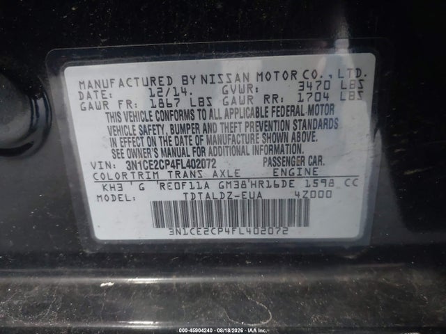 Продажа на аукционе авто 2015 Nissan Versa Note S (sr)/s Plus/sl/sr/sv, vin: 3N1CE2CP4FL402072, номер лота: 45904240