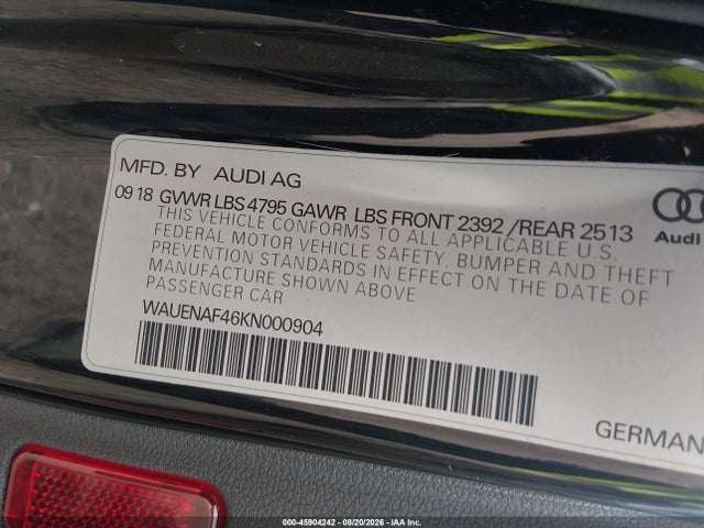 45904242 :رقم المزاد ، WAUENAF46KN000904 vin ، 2019 Audi A4 45 Premium مزاد بيع