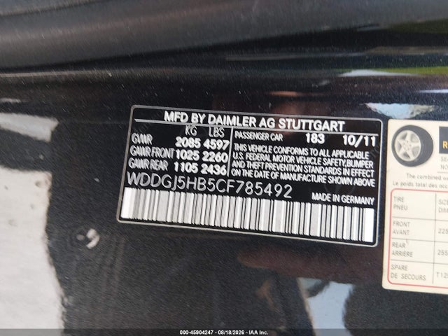 45904247 :رقم المزاد ، WDDGJ5HB5CF785492 vin ، 2012 Mercedes-benz C 350 Sport مزاد بيع