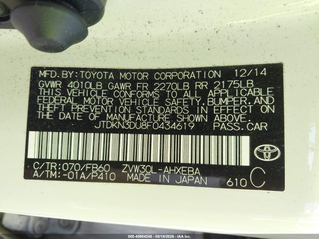 JTDKN3DU8F0434619 Toyota Prius Two