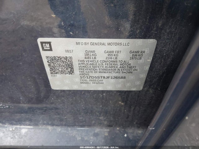 45904261 :رقم المزاد ، 1G1ZD5ST9JF126588 vin ، 2018 Chevrolet Malibu Lt مزاد بيع